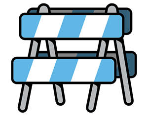 Construction barrier with blue and white stripes